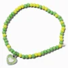 Claire's Club Green & Yellow Heart Seed Bead Stretch Bracelet