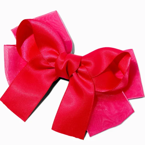 Claire's Club Hot Pink Satin Chiffon Hair Bow Clip