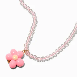 Claire's Club Pink Puffy Flower Pendant Necklace