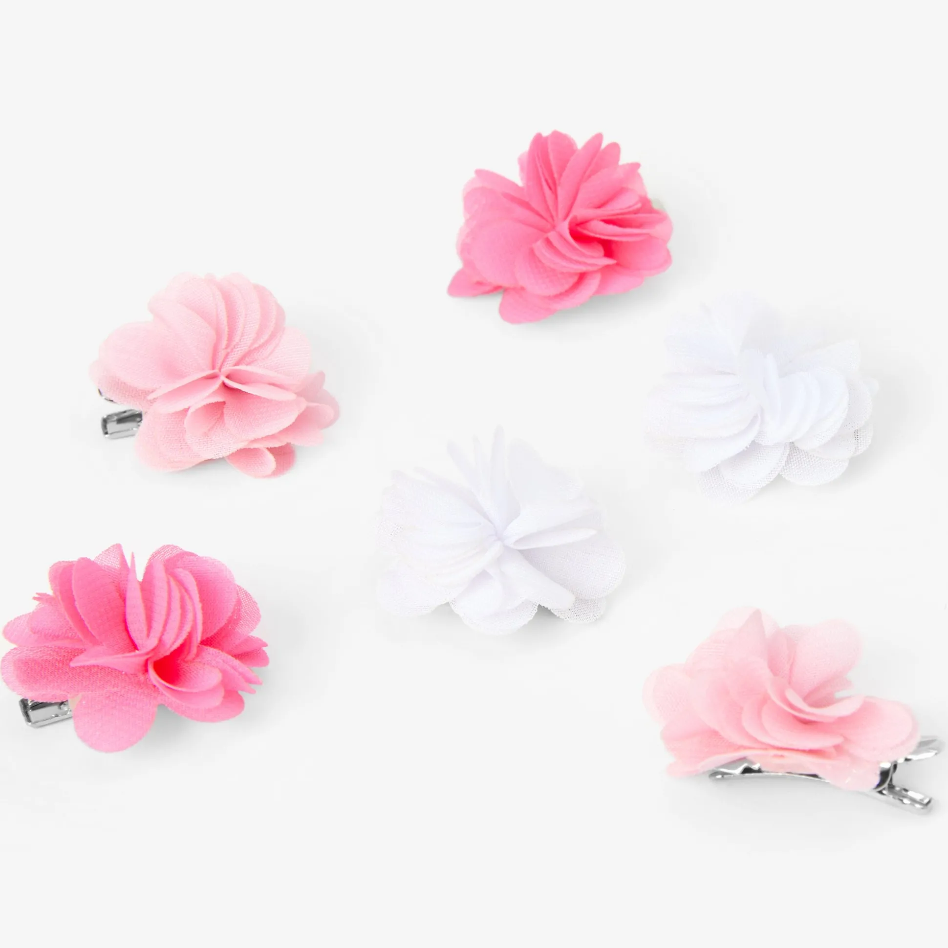 Claire's Club Pink Rosette Chiffon Hair Clips - 6 Pack