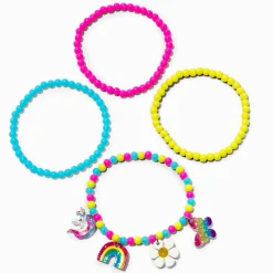 Claire's Club Rainbow Charm Seed Bead Stretch Bracelets - 4 Pack