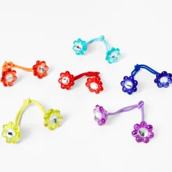 Claire's Club Rainbow Flower Gem Center Hair Ties - 6 Pack
