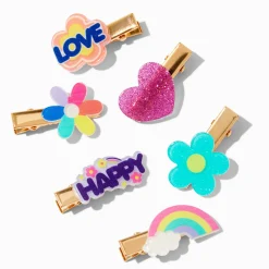 Claire's Club Rainbow Happy Hair Clips - 6 Pack