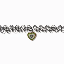 Claire's Club Rainbow Heart Black Tattoo Choker Necklace