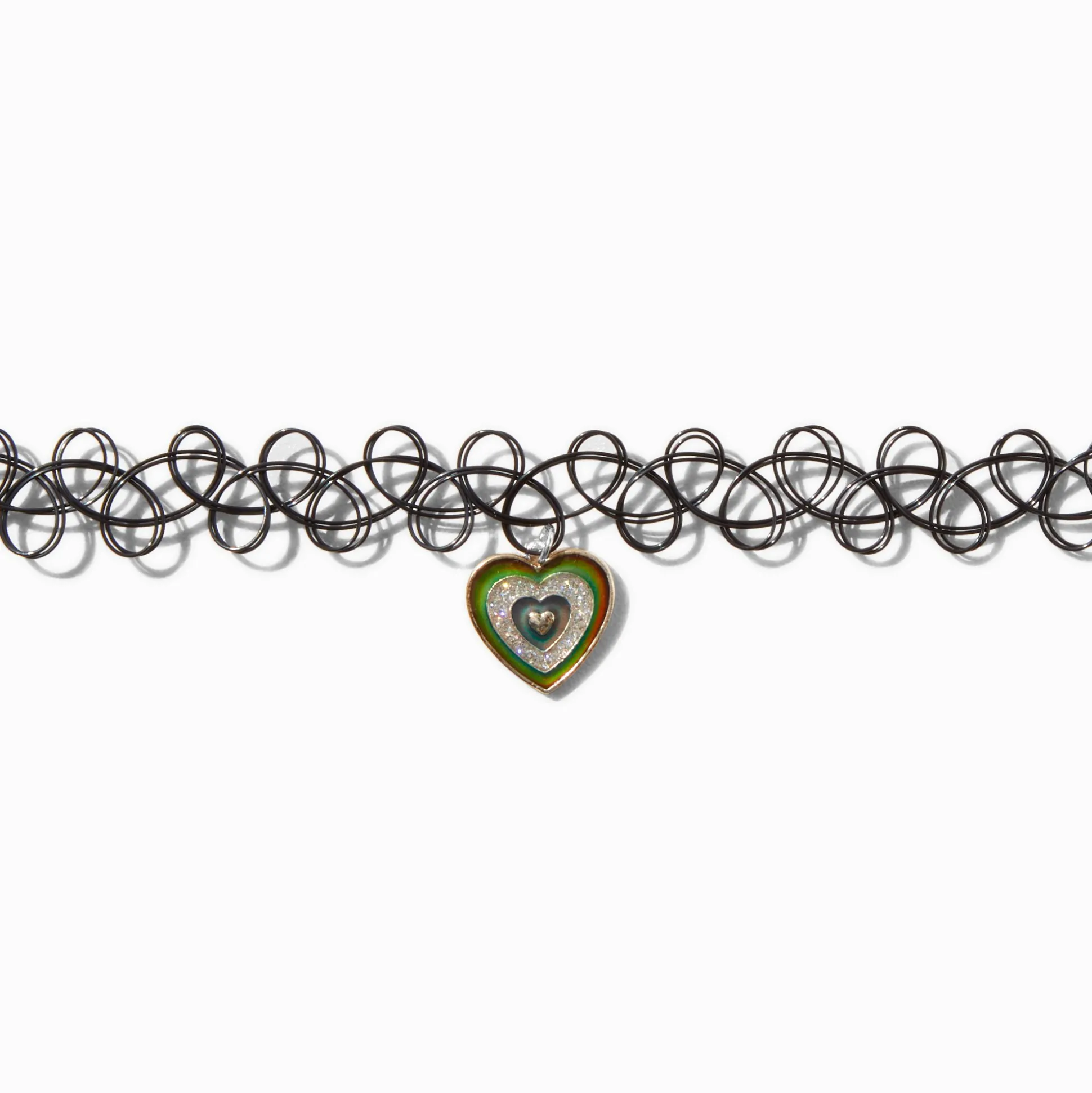 Claire's Club Rainbow Heart Black Tattoo Choker Necklace