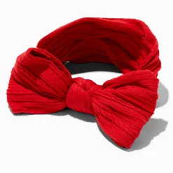 Claire's Club Red Nylon Ribbed Bow Headwrap