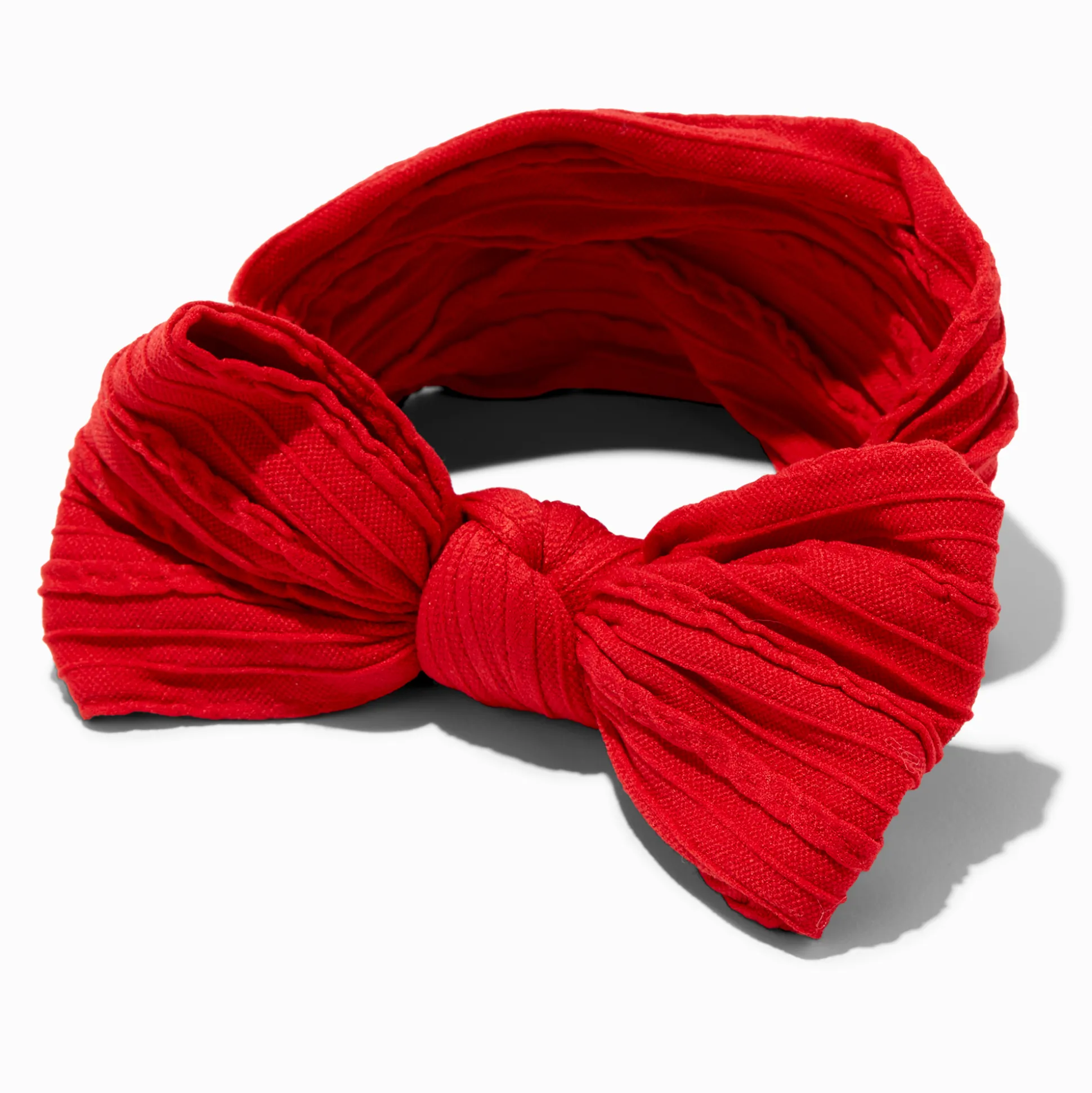 Claire's Club Red Nylon Ribbed Bow Headwrap