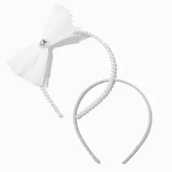 Claire's Club White Bow & Pearl Headbands - 2 Pack