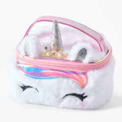 Claire's Club White Furry Unicorn Makeup Bag
