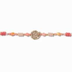 Coral Beaded Gold-tone Swirl Choker Necklace