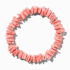 Coral Stacked Shell Stretch Bracelet