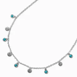 Cowgirl Turquoise Disc Dangle Silver-tone Chain Necklace