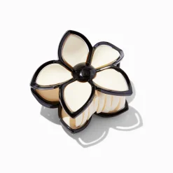 Cream & Black Lined Flower Hair Claw