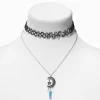 Crescent Moon Blue Mystical Gem Pendant & Black Tattoo Choker Necklaces - 2 Pack
