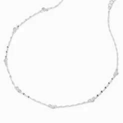 Cubic Zirconia & Black Bead Silver-tone Chain Necklace