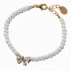 Cubic Zirconia Bow & Pearl Gold-tone Chain Bracelet