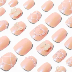 3D Nude Bow Coffin Press On Vegan Faux Nail Set - 24 Pack