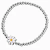 Daisy Charm Silver-tone Shot Bead Stretch Bracelet
