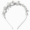 Embellished Matte Silver & Pearl Flower Headband