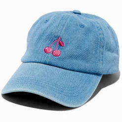 Embroidered Cherry Denim Baseball-Style Hat