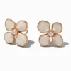 Enamel White Pearl Flower Stud Earrings