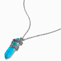 Flower-Wrapped Blue Glow In The Dark Mystical Gem Pendant Necklace
