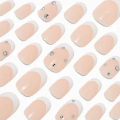 French Tip Bling Medium Oval Vegan Faux Nail Set - 24 Pack