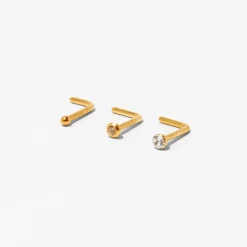 20G Gold-tone Stainless Steel Mixed Crystal Nose Studs - 3 Pack