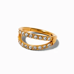 18G Gold-tone Titanium Crystal Double Row Nose Ring