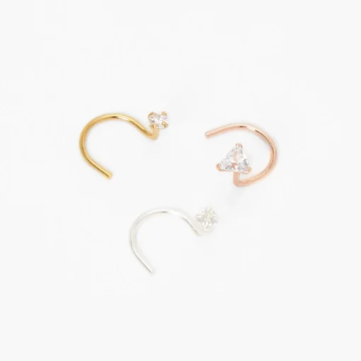 22G Mixed Metal Sterling Silver Geometric Crystal Nose Studs - 3 Pack