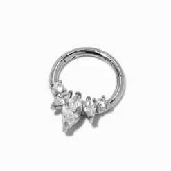 16G Silver-tone Stainless Steel Cubic Zirconia Crown Septum Nose Hoop