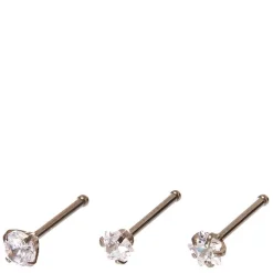 20G Silver-tone Stainless Steel Cubic Zirconia Mixed Shape Nose Studs - 3 Pack