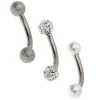 16G Silver-tone Titanium Bar Fireball Pearl Rook Earrings - 3 Pack