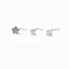 22G Sterling Silver Cubic Zirconia Flower Nose Studs - 3 Pack