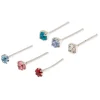22G Sterling Silver Rainbow Crystal Nose Studs - 6 Pack