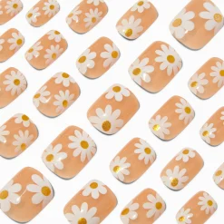 Glitter Daisy Short Square Vegan Faux Nail Set - 24 Pack