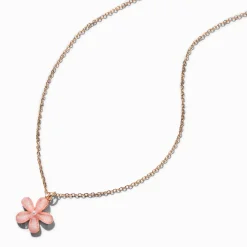 Glitter Pink Flower Pendant Necklace