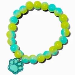 Glittery Paw Print Charm Beaded Stretch Bracelet