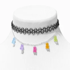 Glow In The Dark Gummy Bears® Charms Black Tattoo Choker Necklace