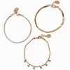 Gold Cubic Zirconia Dainty Chain Bracelets - 3 Pack