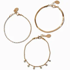 Gold Cubic Zirconia Dainty Chain Bracelets - 3 Pack