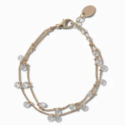 Gold Double Row Cubic Zirconia Confetti Chain Bracelet