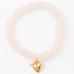 Gold Heart Lock & Key Blush Pink Beaded Stretch Bracelet