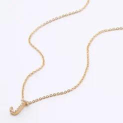 Gold Mini Pearl Initial Pendant Necklace - J