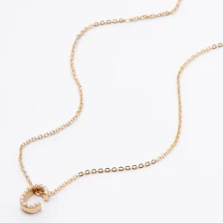 Gold Mini Pearl Initial Pendant Necklace - C