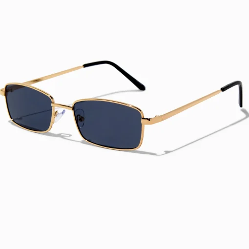 Gold Rectangular Metal Sunglasses