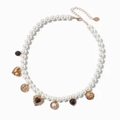 Gold-tone & Pearl Charm Necklace