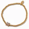 Gold-tone Beaded Pavé Initial Stretch Bracelet - M
