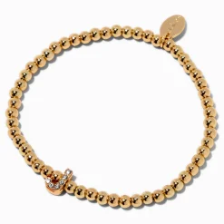 Gold-tone Beaded Pavé Initial Stretch Bracelet - J