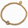 Gold-tone Beaded Pavé Initial Stretch Bracelet - S